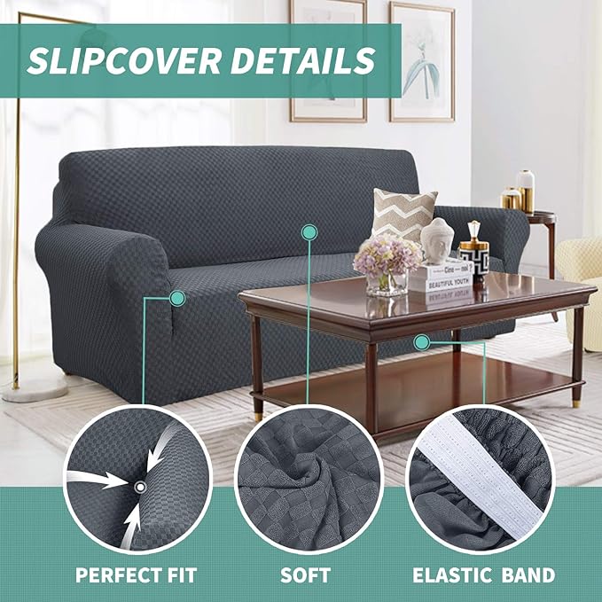YEMYHOM Couch Cover Latest Jacquard Design High Stretch Sofa Covers for 3 Cushion Couch, Pet Dog Cat Proof Slipcover Non Slip Magic Elastic Furniture Protector (Sofa, Dark Gray)