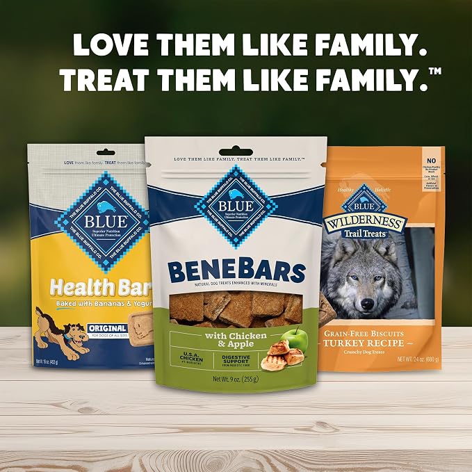 Blue Buffalo BeneBars Digestive Support Dog Treats with Prebiotic Fiber,Made with Natural Ingredients,USA Chicken & Apple,9-oz Bag,(Pack of 2)