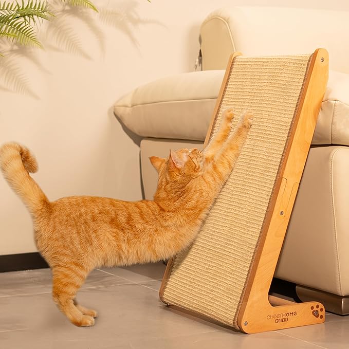 CHEERHOME PETS Sisal Cat Scratcher Ramp for Indoor Cats, 24.8" L Shape Cat Scratching Post Climbing Vertical Cat Scratch Pad, Solid Wooden Cat Furniture(Standard)