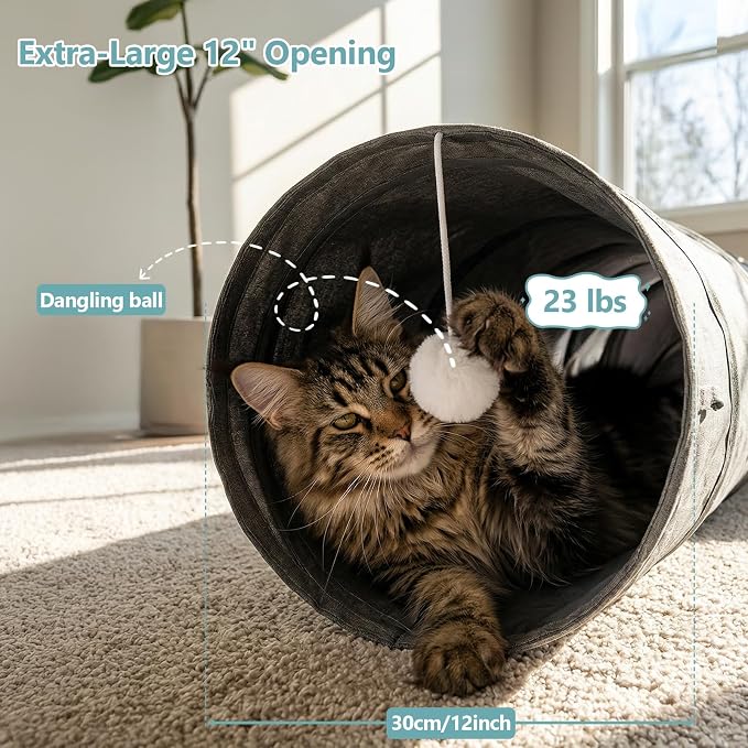 Ownpets Cat Tunnel Large 12 inch Diameter Sturdy Oxford Fabric Cat Tunnel Toy, Cactus Shape Collapsible Cat Tunnels for Indoor Cats,Interactive Peek Hole Pet Tunnel Tube with Cat Wand Toy