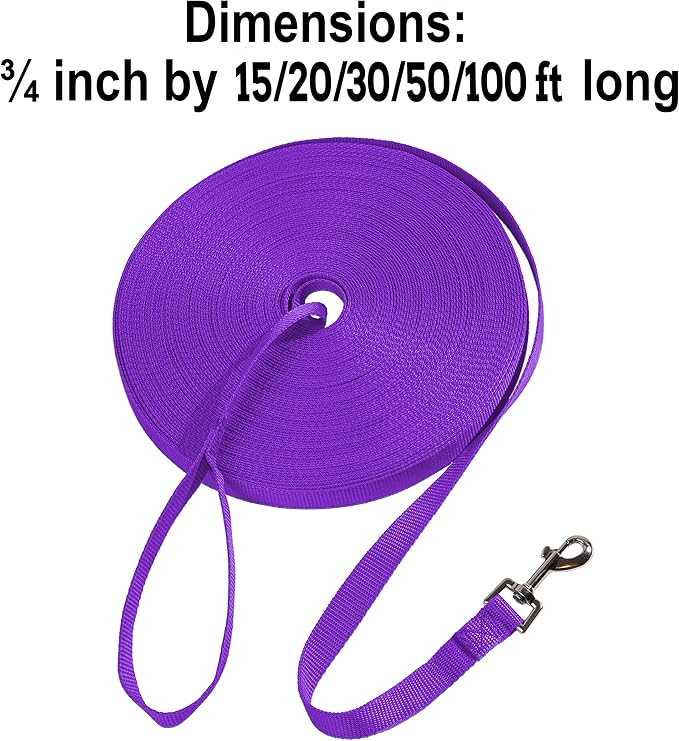 Hi Kiss Dog/Puppy Obedience Recall Training Agility Lead - 15ft 20ft 30ft 50ft 100ft Training Leash - Great for Training, Play, Camping, or Backyard Purple 15 Feet