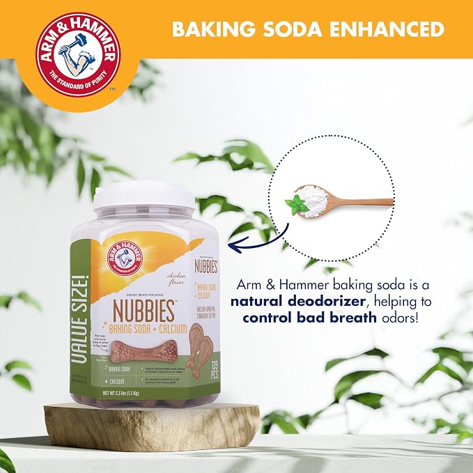 Arm & Hammer for Pets Nubbies Dental Treats Value Size - Baking Soda & Calcium Dog Dental Chews, Helps Scrub Plaque & Tartar While Chewing, Chicken Flavor, 139 Count, 52.8 Oz