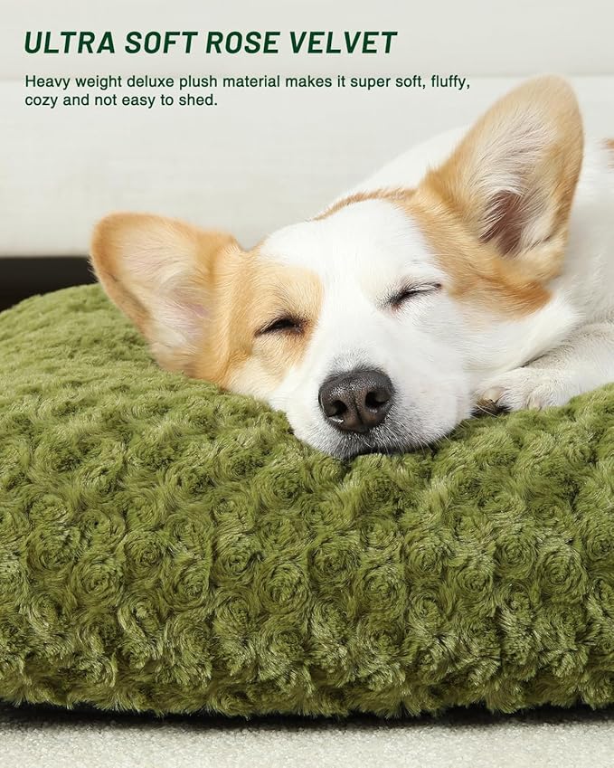 KSIIA Washable Dog Bed Comfy Dog Crate Pad Deluxe Plush Pet Bed Non-Slip Kennel Pad for Small Dogs, 23" x 18", Green