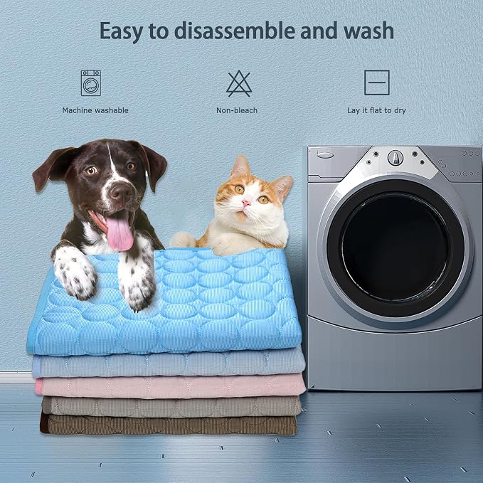 Dog Cooling Mat - 40" x 28" Washable Instant Cooling Pet Pad for Dogs & Cats, Pet Sleeping Bed for Indoor Outdoor in Summer, Portable Non-Toxic Kennel Puppy Crate Pad, Blue (L(28'' x 22''))