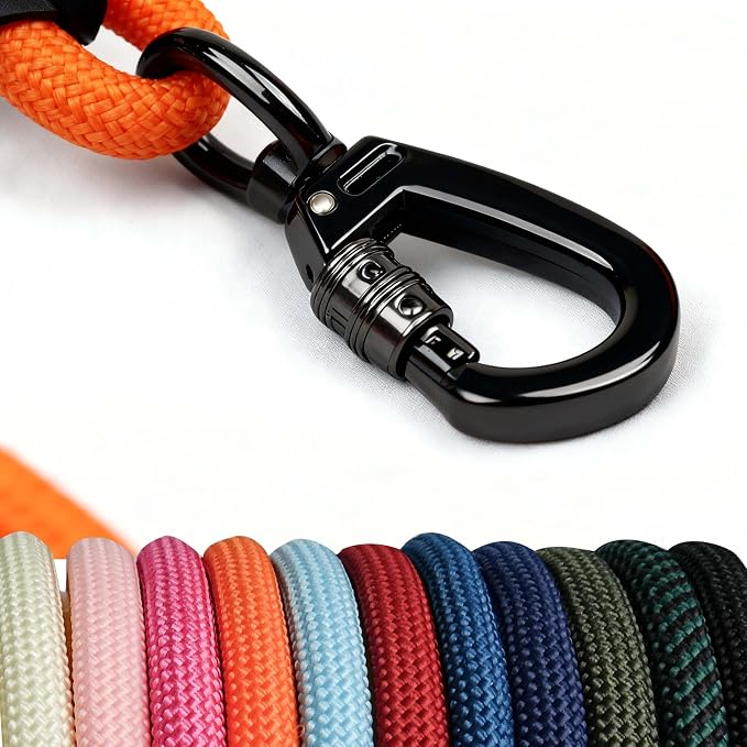 Rope Dog Leash, |Comfortable Leather Handle, Resistant to Dirt and bite | Strong Nylon Pet Lead for Small, Medium, Large Dogs (Orange, 6 FEET)