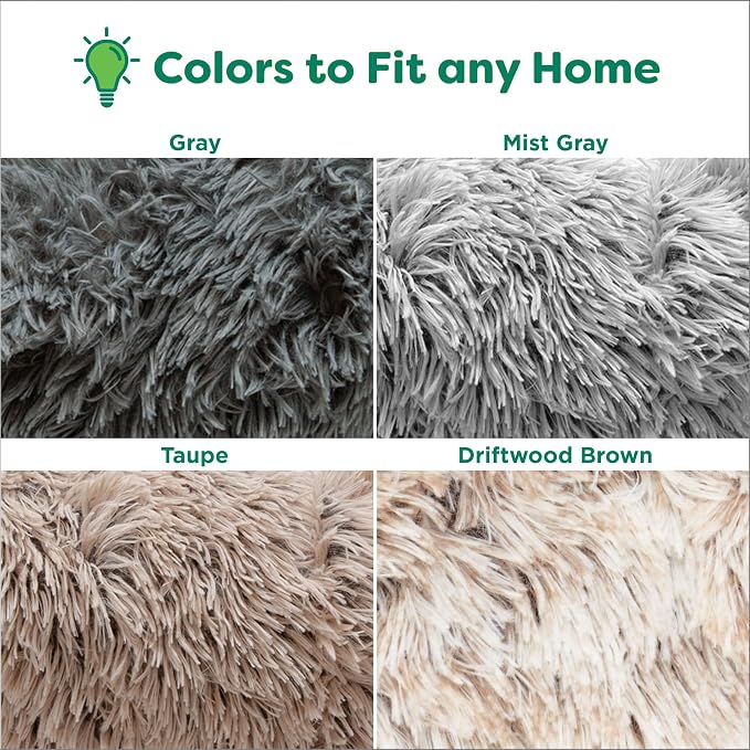 Furhaven 45" Round Calming Donut Dog Bed for Large Dogs, Refillable w/Removable Washable Cover, for Dogs Up to 90 lbs - Shaggy Plush Long Faux Fur Donut Bed - Driftwood Brown, Jumbo/XL