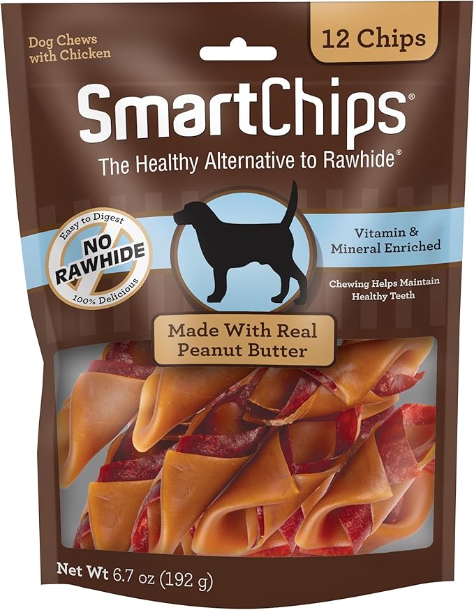 SmartBones SmartChips with Real Peanut Butter, Rawhide-Free Chews for Dogs, 12 Count