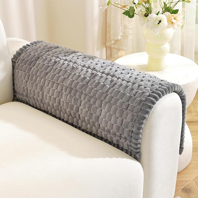 Royhom Couch Arm Covers, Arm Rest Covers for Sofa Set of 2, Thick Arm Chair Covers, Headrest Backrest Protector for Pets Recliner Loveseat Leather Cushion L Shaped Sofa (Grey, 20 x 24 Inch, 2 Pieces)