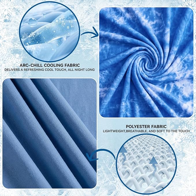 Guohaoi Cooling Throw Blanket for Hot Sleepers, Twin Size 50''×70'' Lightweight Breathable Summer Bed Blanket for Couch, Arc-Chill Q-Max >0.5 Cool Fiber,Lightweight Tie Dye Blanket Blue