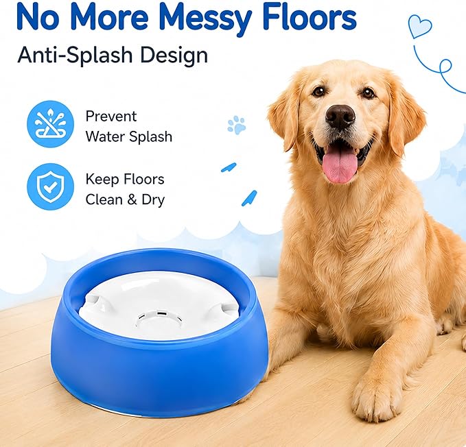 2-Pack No Spill Dog Water Bowl, Pet Floating Water Bowl No Wet Mouth, Anti Splash Slow Water Feeder, Keeps Fur Dry Drinking Bowl for Dogs & Cats, Large Capacity Travel Friendly