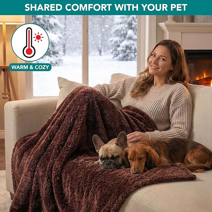 PetAmi Fluffy Waterproof Dog Blanket for Couch and Bed, Reversible Sherpa Pet Throw, Pee Proof Furniture Protector Sofa Cover, Washable Cat Blanket for Small Medium Dogs and Cats (Brown, 24x32)