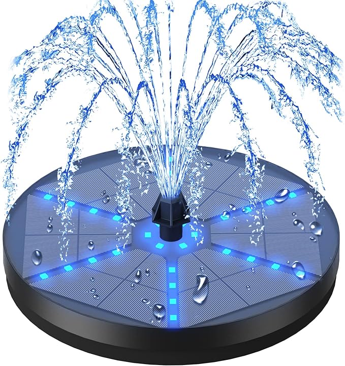 Solar Bird Bath Fountains Upgraded, 4W Solar Powered Water Fountain Pump with 4000 Battery, 7 Nozzles & 4 Fixers, Colorful LED Lights for Garden, Pond, Swimming Pool, Fish Tank, and Outdoor