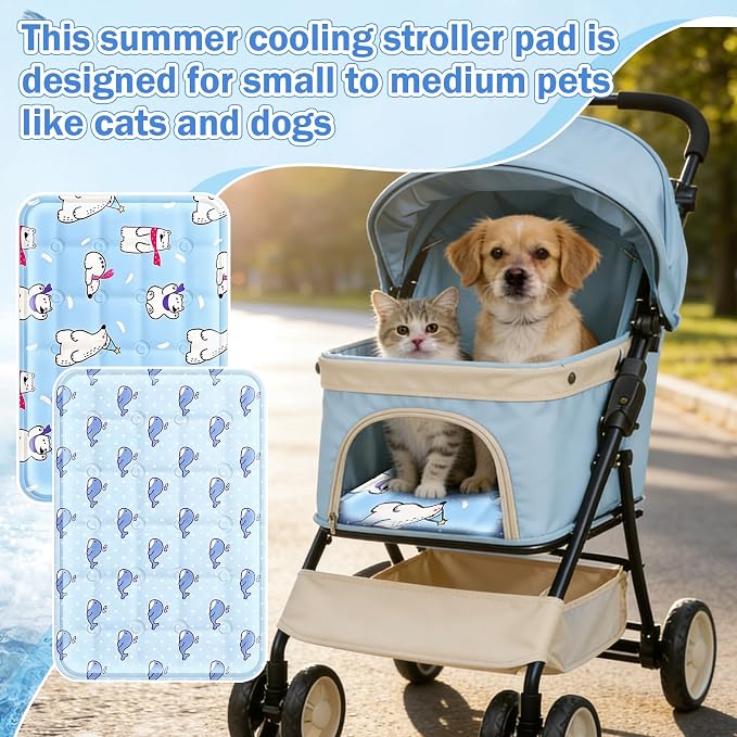 2Pcs Dog Stroller Cooling Mat for Pet Stroller Outdoor Pet Cooling Mat Waterproof Cooling Pad for Small Cat Puppy,Light Color
