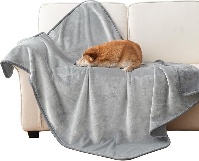 Waterproof Dog Blankets Pet Blanket 50"x60", Soft Fluffy Sofa Car Bed Protector, Reversible Leakproof Flannel Dog Blanket for Large Dogs(Light Grey)