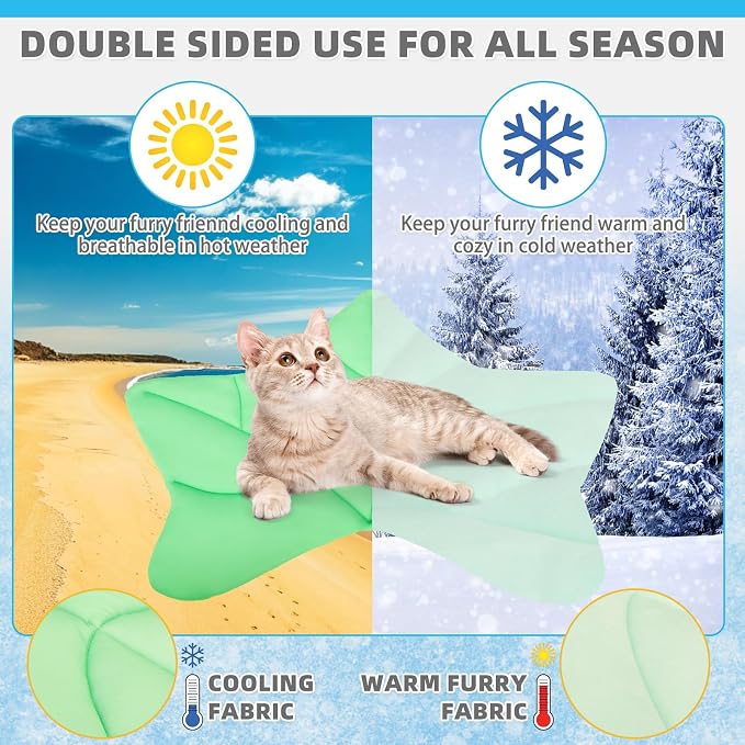 KOOLTAIL Cat Cooling Mat, Upgraded Two Sided Cooling Pad for Dogs Cats Puppy, Soft Summer Pet Sleeping Blanket Kennel to Keeping Cool, Washable Dog Mats for Crate Sofa Bed Outdoor Indoor, Ivy Green