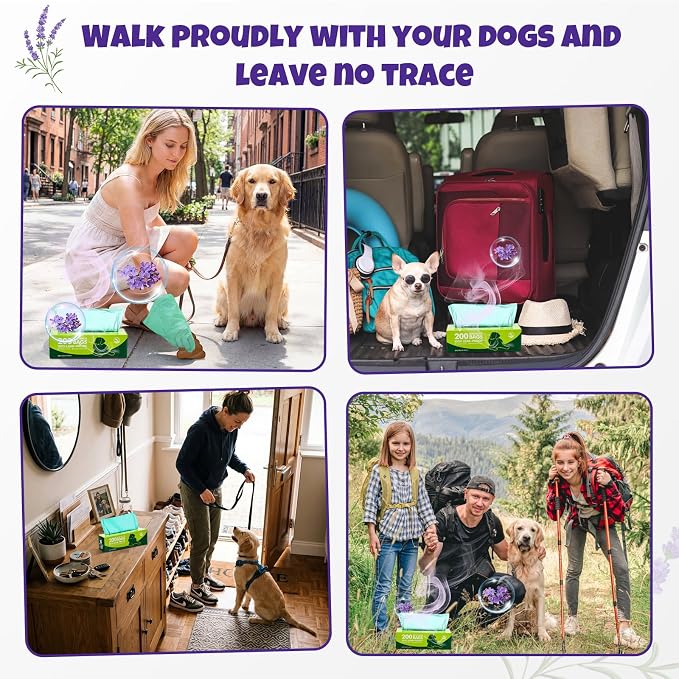 Sherr Lavender Scented Dog Poop Bag Bulk Leak Proof Dog Waste Bags Doggy Poop Bags Pet Waste Bag for Puppy Pets Outdoor Walking and Travel(10 Boxed Rolls 2000 Counts)