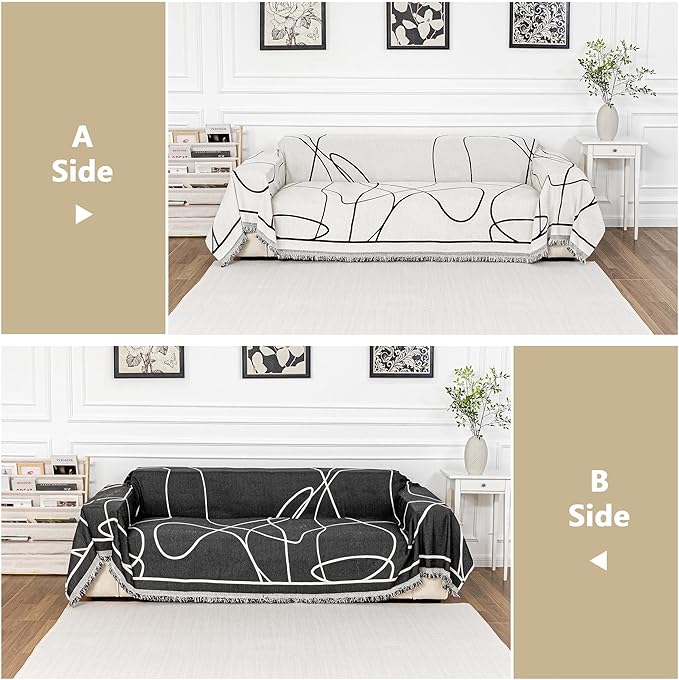MEETSKY Couch Cover Sofa Covers Washable Simple Modern Black Jacquard Sofa Slipcover for 3 Cushion Couch Covers, Chenille Couch Cushion Covers for Dogs Kids Easy Install, 91" x 134", Black Curve