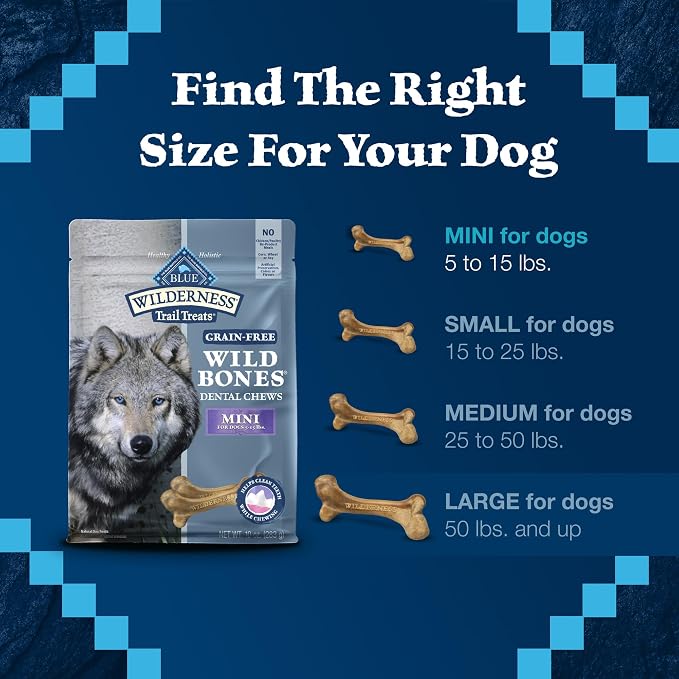 Blue Buffalo Wilderness Wild Bones Grain-Free Dental Chews Dog Treats, Mini, 27-oz Bag