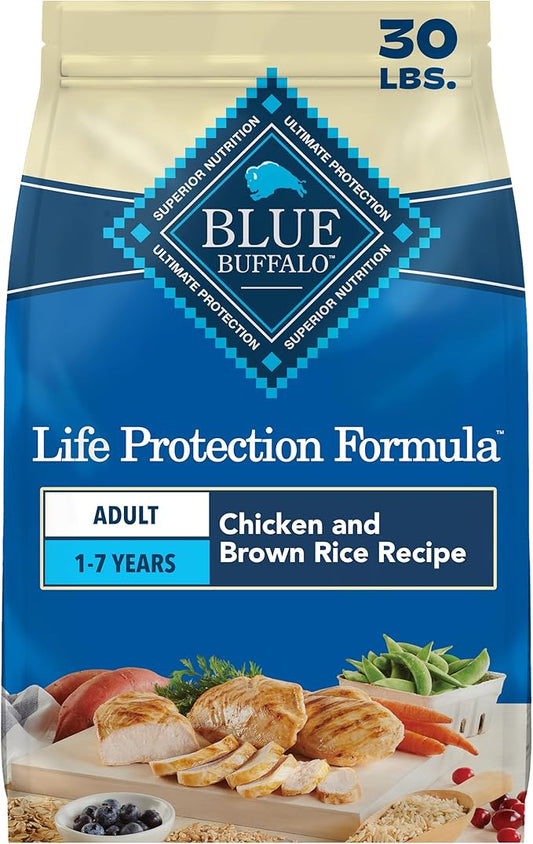 Blue Buffalo Life Protection Formula Chicken & Brown Rice Adult Dry Dog Food, Supports Immunity with Antioxidant-Rich LifeSource Bits, Promotes Healthy Muscle Development, Skin & Coat Health, 30 lbs.