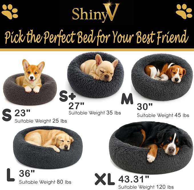 Calming Dog Bed - Fluffy Donut Cuddler for Anxiety Relief, Orthopedic Pet Bed with Non-Slip Bottom, Cozy Round Faux Fur Nest for Dogs and Cats, Plush Crate Mat for Comfort (Dark Grey, Medium)
