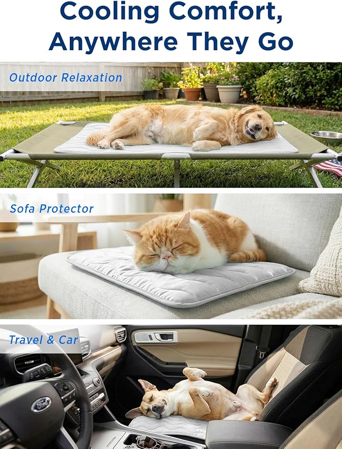 Dog Cooling Mat for Extra Large Dogs, 48"x30" Breathable Self Cooling Crate Mat for Dogs & Cats, QMAX>0.5 Portable Washable Pet Cooling Mat for Dog Bed, Thickened Cool Fiber Indoor/Outdoor Summer,Grey