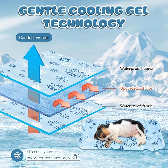 Nuanchu Dog Stroller Cooling Mat, Waterproof Gel Pet Cooling Pad for Summer, Washable Cat Sleeping Blanket, Portable Ice Gel Travel Mat for Cats, Crates, Car Seat(11.81 x 19.69 Inches,Snowflake)