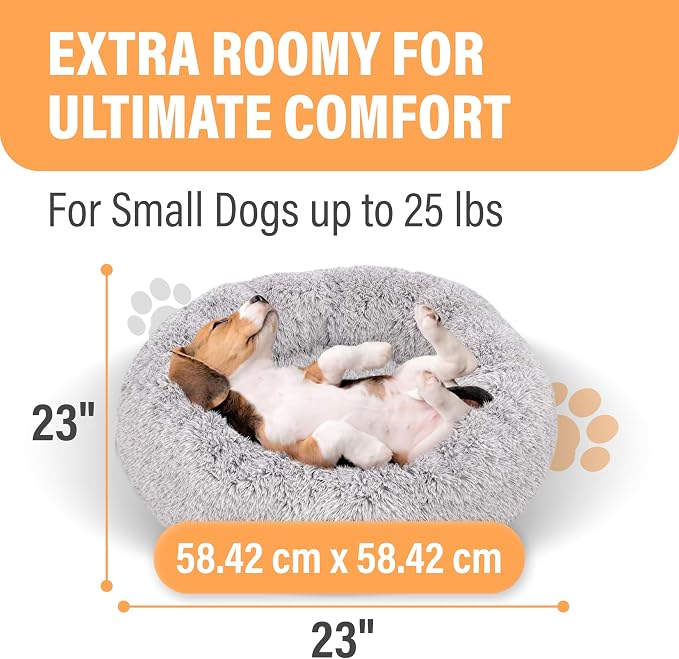 Active Pets Premium Small Donut Dog Bed, Fits Up to 45 lbs, Machine Washable Cushion, Plush Long Pile Faux Fur Fabric, Portable Light Grey Pet Bed Furniture for Puppies Adult Canines & Cats
