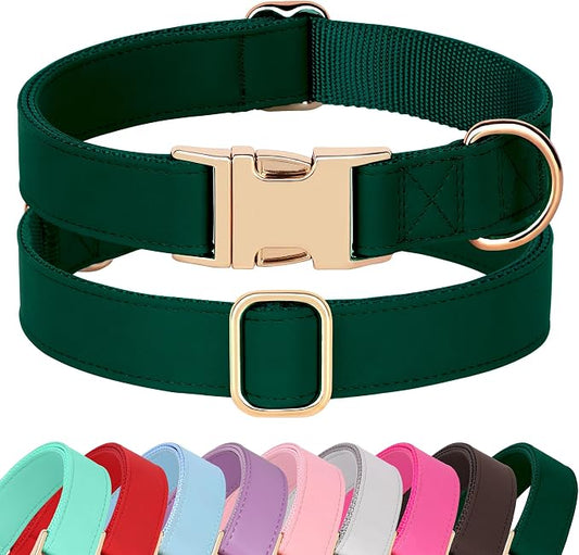 PET ARTIST Soft PU Leather Dog Collar, Bright Color & Durable Dog Collar Leather with Rose Gold Quick Release Metal Buckle, Adjustable Nylon Padded Pet Collars for Medium Dogs, Neck Fit 13-19"