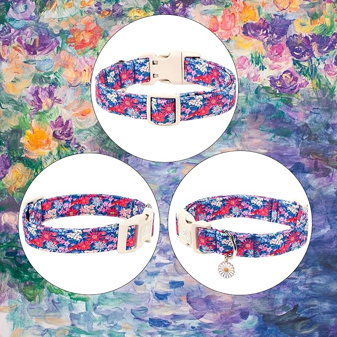 Floral Dog Collar Spring/Summer Dog Collars for Puppy Small Dogs - Lightweight Adjustable Vintage Wildflower Boy Girl Dogs Everyday Collar with Safety Buckle XS