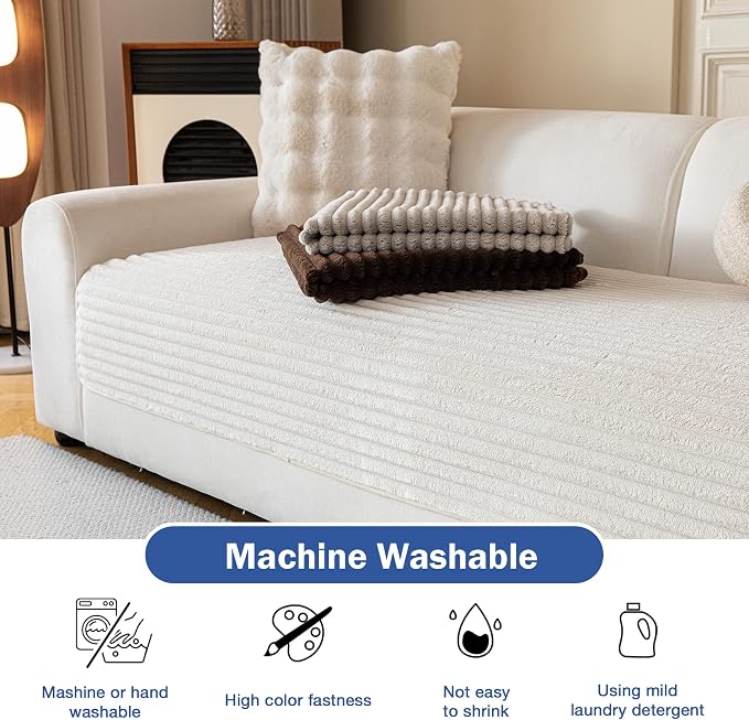 MYSKY HOME 100% Waterproof Couch Cover for Sectional Sofa, Couch Covers for Dogs Washable, Non Slip 2 Pieces Sofa Slipcover, L Shape Sofa Cover Furniture Protector for Pet, Cream, 35"x63"+35"x70.9"