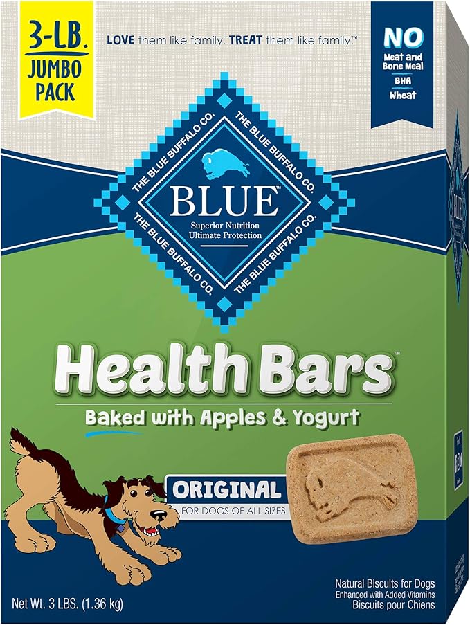 Blue Buffalo Health Bars Natural Crunchy Dog Treats Biscuits Apple & Yogurt 48-oz box