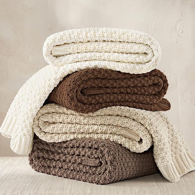 EVERGRACEHOME Chunky Chenille Knit Throw Blanket for Couch, Soft Luxurious Moss Stitch Chair Blankets for Bed, Cozy Decorative Farmhouse Knitted Throws for Sofa, Rosewood, 60" x 80"