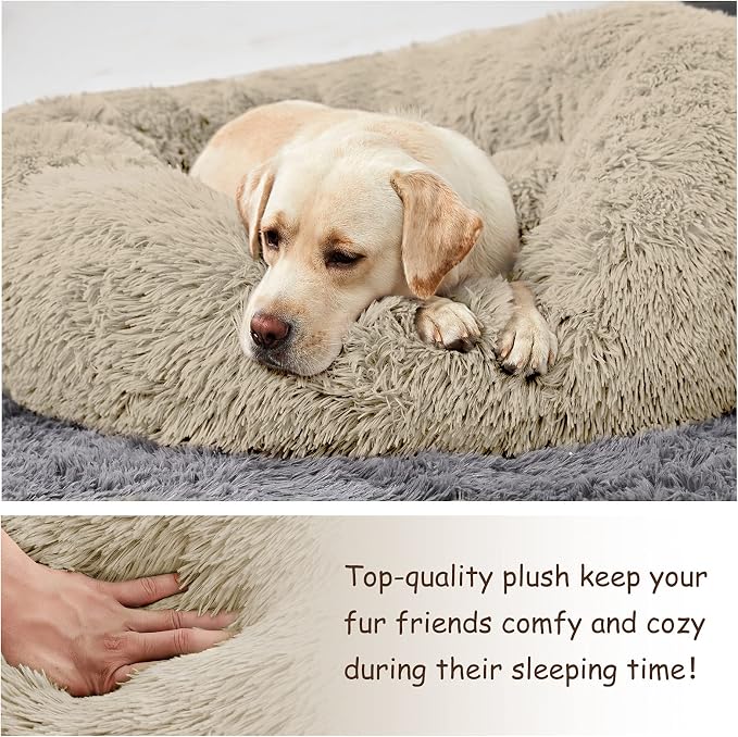 Washable Dog Round Bed - Medium Donut Dog Bed, Comfy Calming Cuddler