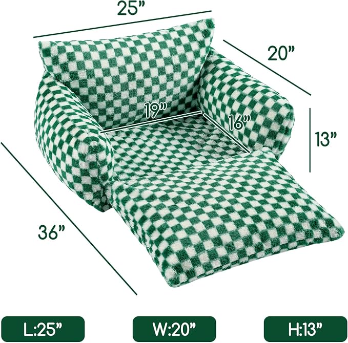 Hollypet Cat Bed Fluffy Plush Multifunctional Double-Layer Machine Washable Soft Warming Kitty Pet Couch Orthopedic Nest Beds for Small Cats and Dogs up to 13lbs, Forest Green ＆ White(25x20x13in)