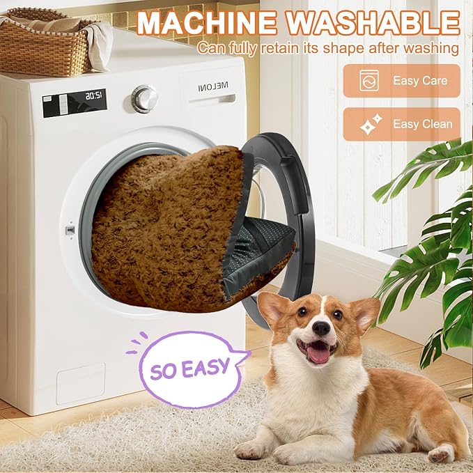 POCBLUE Deluxe Washable XXL Dog Bed for Large Dogs Dog Crate Mat 47 Inch Comfy Fluffy Kennel Pad Anti-Slip for Dogs Up to 110 lbs, 47" x 29", Brown