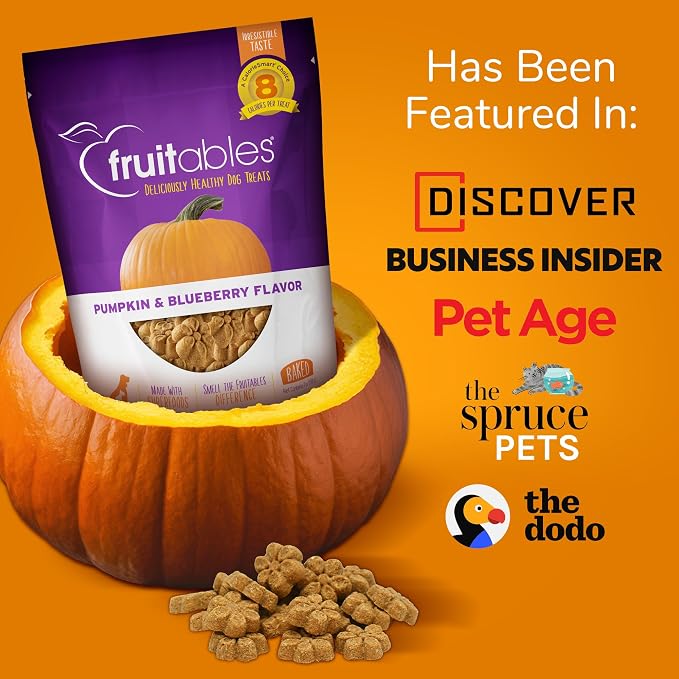 Fruitables Baked Dog Treats, Healthy Pumpkin Treat for Dogs, Low Calorie & Delicious, Free of Wheat, Corn and Soy, Made in the USA, Apple and Crispy Bacon Flavor, 12oz (Pack of 2)