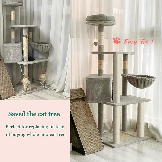 Cat Tree Replacement Post, 4 Pack 9.84in Cat Scratching Post Replacement Poles with M8 Screws, Natural Sisal Cat Tower Parts, Connectable to 19.7in/39.4in for Cat Tree Repair & Extension