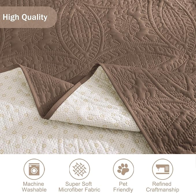 Toffee Loveseat Covers for 2 Cushion Couch, Water-Repellent Covers for Love Seat Sofa, Machine Washable Quilted Couch Covers, Pet Friendly Sofa Slipcovers (Loveseat 48", Raw Umber)