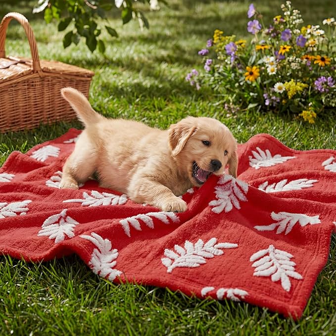 Horaldaily Pets Flannel Blanket, Red Leaves 3D Textured Soft Fuzzy Fluffy Plush Cozy Fleece Premium Blankets for Dog Cat Puppy Kitten Couch Protection, 30x40