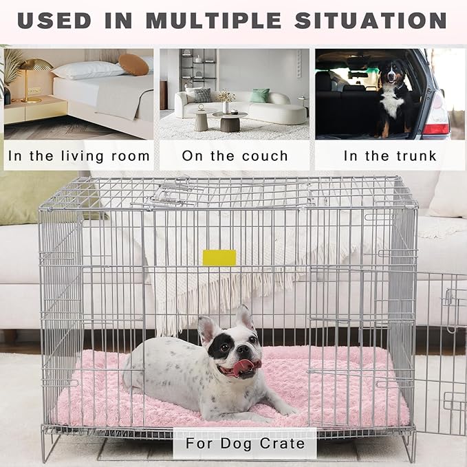 Washable Dog Bed Mat Crate Pad Soft Fluffy Pet Kennel Beds Dog Sleeping Mattress for Large Jumbo Medium Small Dogs, 36 x 23 Inch, Pink
