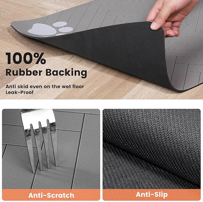 Pet Feeding Mat-Absorbent Pet Placemat for Food and Water Bowl, with Waterproof Rubber Backing, Quick Dry Water Dispenser Mat for Dog and Cat (32"x22", Striped Light Gray)