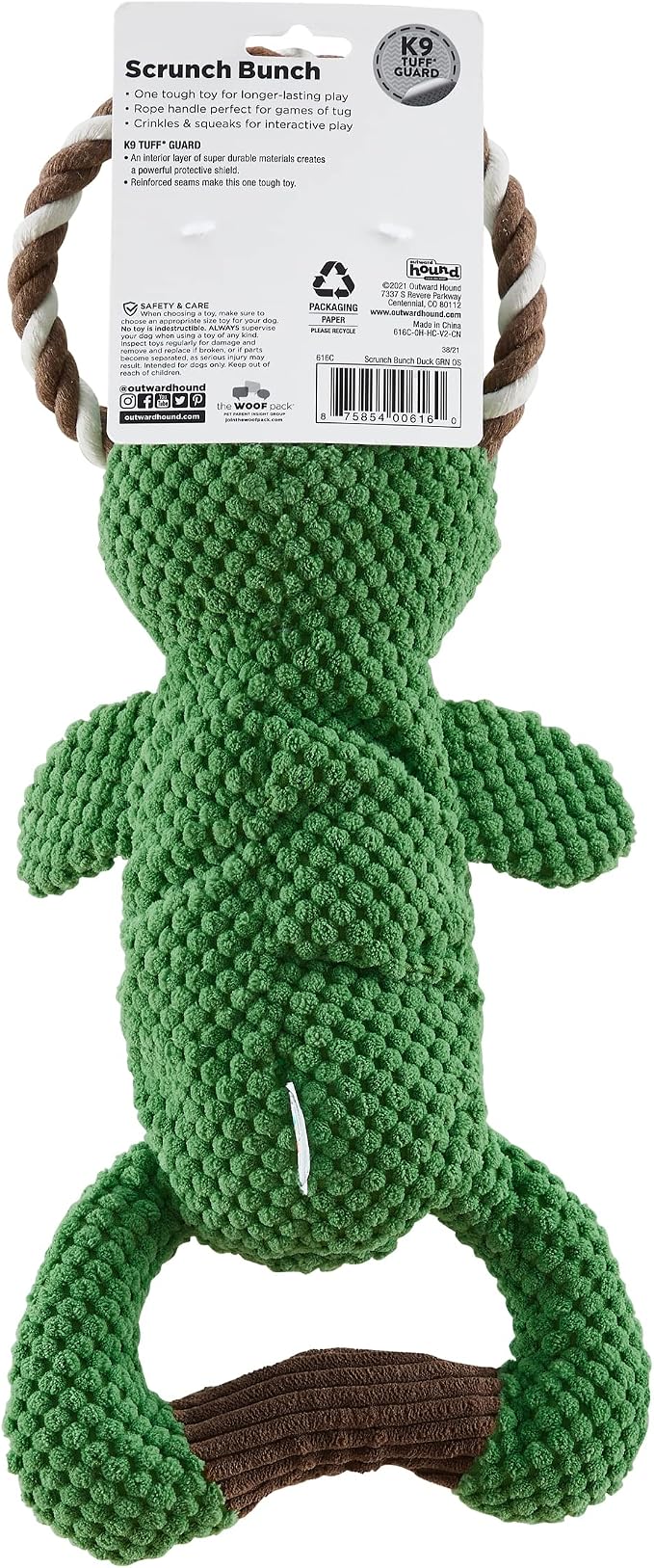 Outward Hound Scrunch Bunch Duck Interactive Plush Squeaky Dog Tug Toy