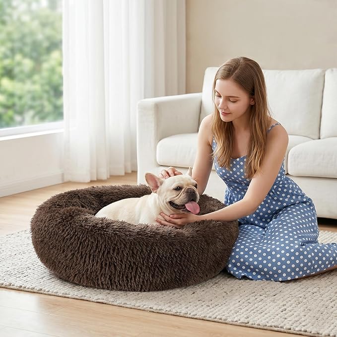 MIXJOY Orthopedic Dog Bed Comfortable Donut Cuddler Round Pet Beds Ultra Soft Washable Dog and Cat Cushion Bed (23'', Coffee)