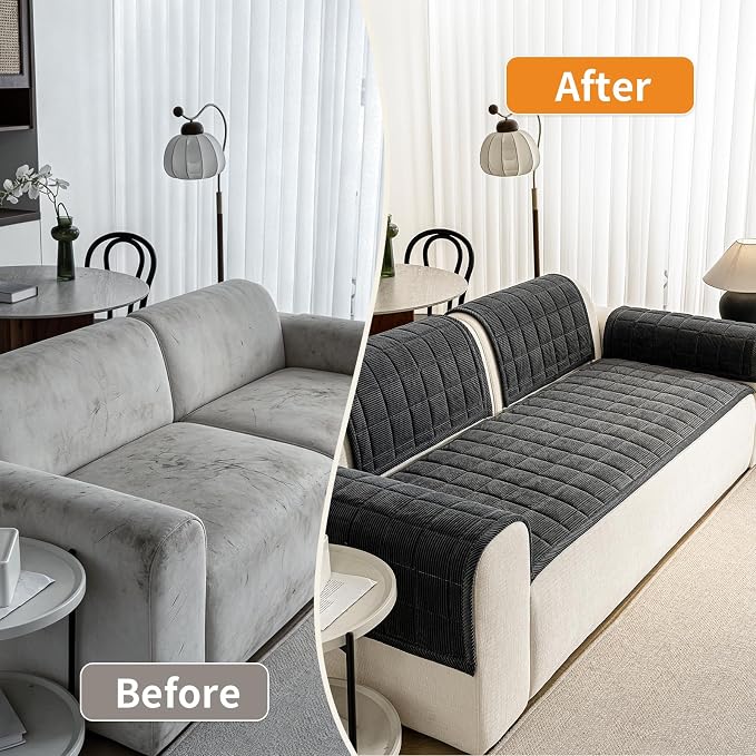 Couch Covers for Dogs Washable, 27.6"x59.1" Non Slip Couch Covers for Loveseat Sofa Pet Friendly, Soft Fuzzy Sofa Covers for Pet, Dog Couch Cover Furniture Protector(1PC,Dark Grey)