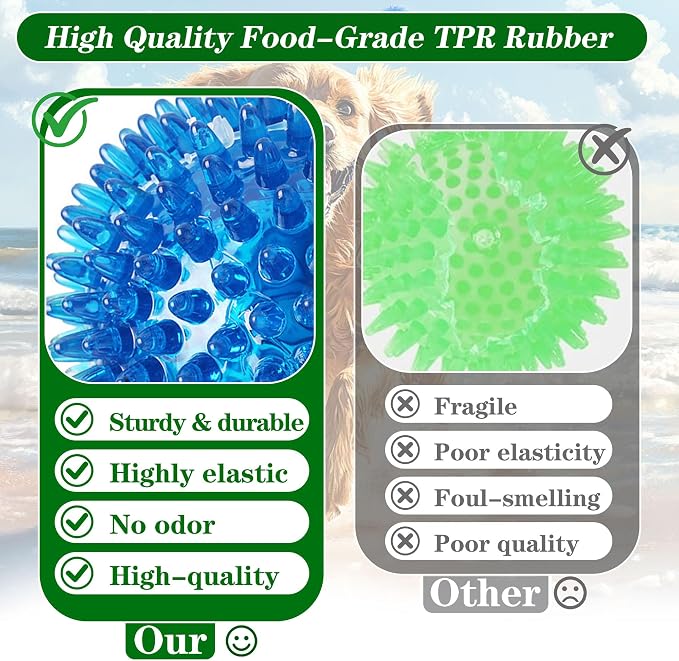 4.5″ Squeaky Dog Balls 4 Color Dog Toys Balls for Medium Large Dogs Pet Puppy Chew Toys for Teething No Odor Durable Spiky Balls for Teeth Cleaning and Training for Large Dogs (Large)