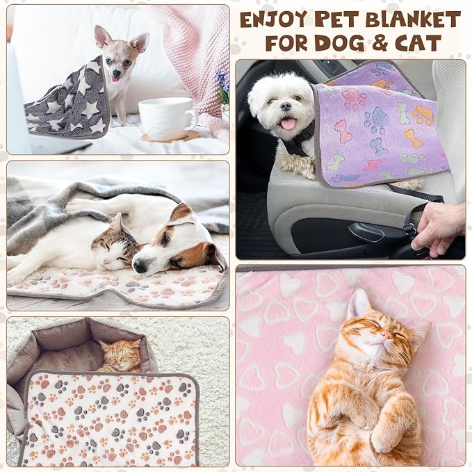 Chumia 40 Pcs Dog Blankets Soft Fluffy Fleece Washable Puppy Sleep Blankets Small Mat for Pets Throw Warm Bed Mat for Dog Puppy Cat (Grey,Heart,Star,Paw,Bone)