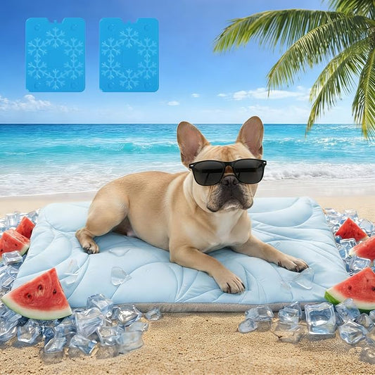 Vagascape Dog Cooling Mat New 5.0 Version Built-in Ice Pack, Long-Lasting Cool 6-8h, 30" x 20" Ultra Thick Soft Vine Pattern Pet Cooling Mat, Washable Foldable Large Cooling Pad for Indoor Outdoor