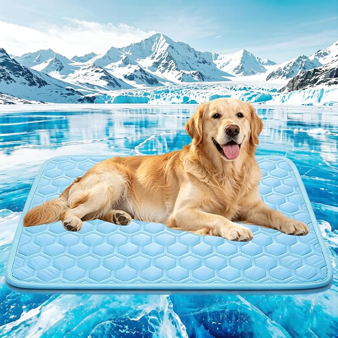 Cooling Mat for Dogs, Thick Breathable Dog Cooling Mat Q-MAX>0.45, Dog Cooling Bed Chill Cool Fiber & Non-Slip Bottom Cold Crate Pad Kennel Bed for Dog Puppy and Cat, Non-Toxic, Foldable & Washable