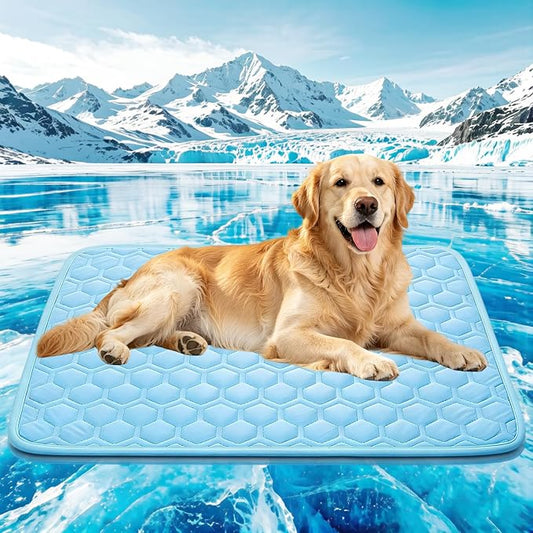 Cooling Mat for Dogs, Thick Breathable Dog Cooling Mat Q-MAX>0.45, Dog Cooling Bed Chill Cool Fiber & Non-Slip Bottom Cold Crate Pad Kennel Bed for Dog Puppy and Cat, Non-Toxic, Foldable & Washable