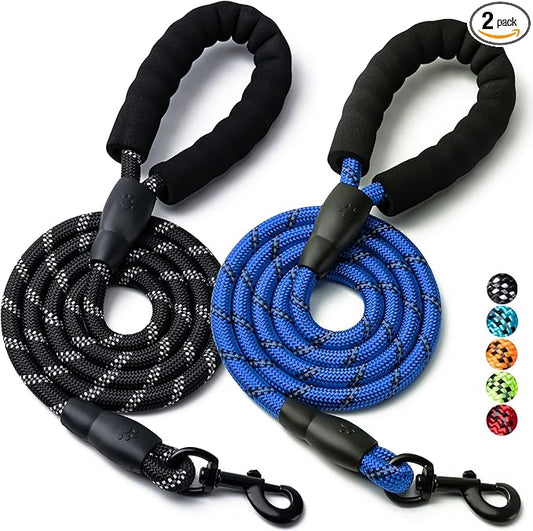 2 Pack Dog Leash, 4/5//6 FT Heavy Duty Nylon Rope Pet Leashes with Comfortable Padded Handle, Reflective Dog Leashes for Small Medium and Large Dogs (4FT-1/2,Black/Dark Blue)
